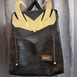 Marvel Comic Book Loki Helmet Cosplay Black Mini Backpack